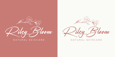 Botanical Floral element Hand Drawn Logo with Wild Flower and Leaves. Logo for spa and beauty salon, boutique, organic shop, wedding, floral designer, interior, photography, cosmetic.