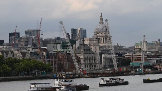 Zooming into St. Paul's Cathedral, looking at the work that's going on surrounding it. London, United Kingdom