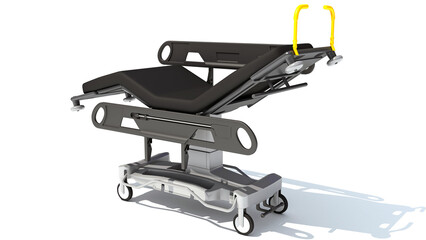 Patient Stretcher Trolley medical equipment 3D rendering on white background
