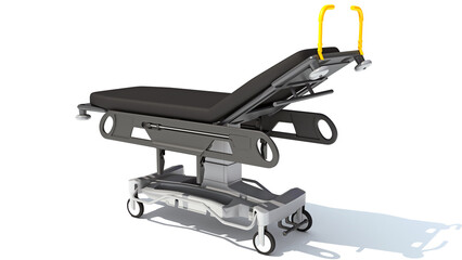 Patient Stretcher Trolley medical equipment 3D rendering on white background