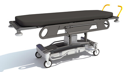 Patient Stretcher Trolley medical equipment 3D rendering on white background