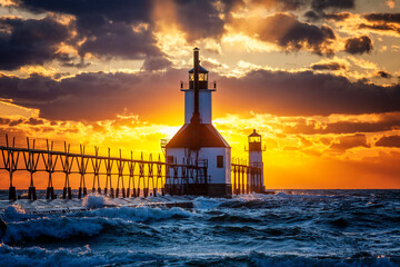 lighthouse at sunset 