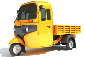 Mini Truck Pick Up Rickshaw 3D rendering on white background