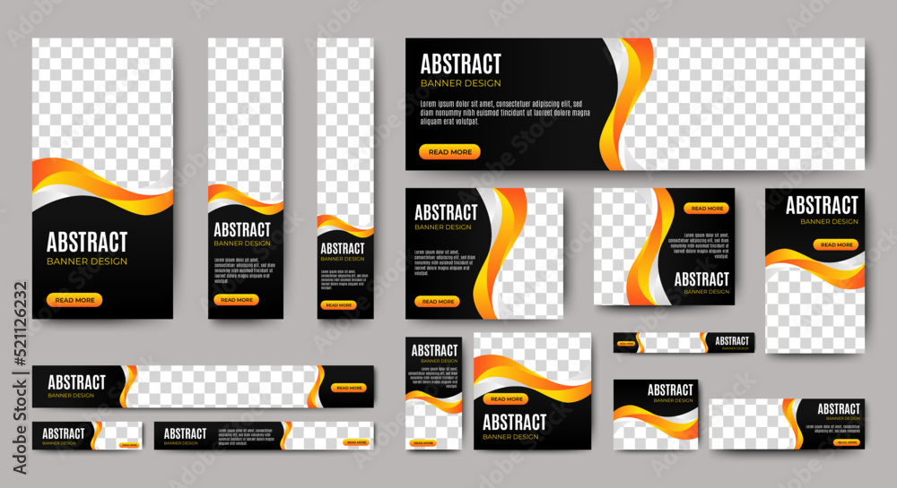 Aufkleber business banner design web template set, horizontal header web banner. modern gradient black and yel
