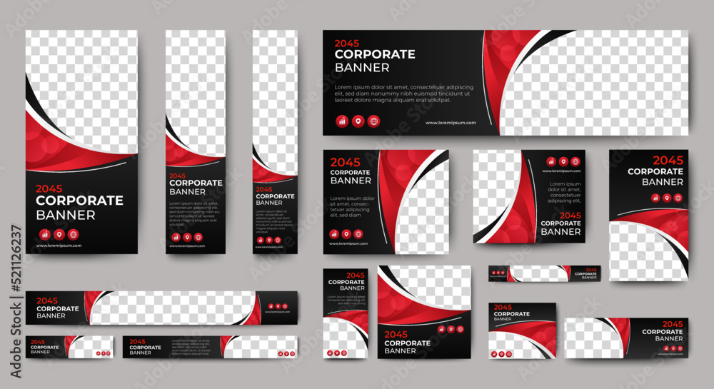 Wall mural set of corporate web banners of standard size with a place for photos. vertical, horizontal and squa