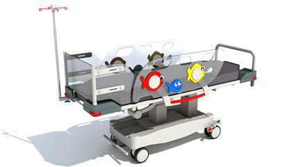 Medical Stretcher Trolley for Kids 3D rendering on white background