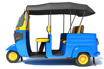 Mini Taxi Auto Rickshaw 3D rendering on white background