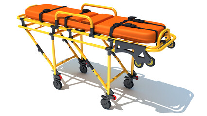 Ambulance Unfolded Stretcher medical equipment 3D rendering on white background