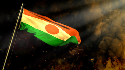 soft focus Niger flag on smoke with sun beams backdrop - problem concept - abstract 3D illustration