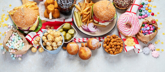 Assorted american food.