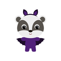 Cute little Halloween badger in a bat costume. Cartoon animal character for kids t-shirts, nursery decoration, baby shower, greeting card, invitation, house interior. Vector stock illustration