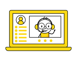 Man having online stream or online call. Communication and social media concept. Vector stock illustration