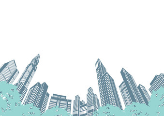 高層ビルが立ち並ぶ都市景観のイラスト. © keko-ka