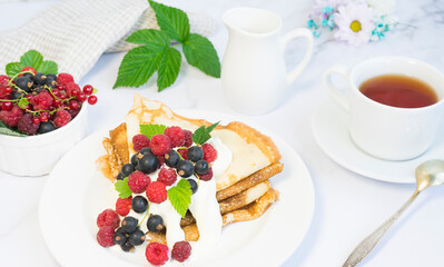 Breakfast laid on the table