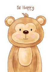 Monkey - Cute Baby Animal Colorful Digital Art for Baby Gifts - Baby Room, Nursery, School, Class, Day-care Center, Mother Room Decor - Pregnant Mom Gift, etc.