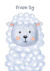 Lamb - Cute Baby Animal Colorful Digital Art for Baby Gifts - Baby Room, Nursery, School, Class, Day-care Center, Mother Room Decor - Pregnant Mom Gift, etc.