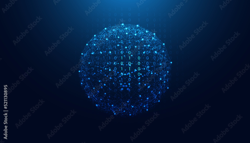 Poster abstract digital circle internet connection online concept circle polygon connected binary backgroun