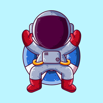 Cute Astronaut Relaxing on Inflatable Ring Cartoon Vector Illustration. Cartoon Style Icon or Mascot Character Vector.