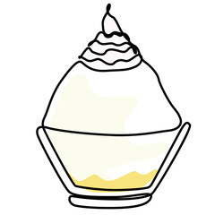 ice shaved bingsu korean japanese style sweet dessert in minimal one continuous line simple design style with color
