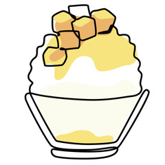 ice shaved bingsu korean japanese style sweet dessert in minimal one continuous line simple design style with color
