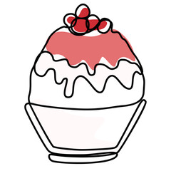ice shaved bingsu korean japanese style sweet dessert in minimal one continuous line simple design style with color
