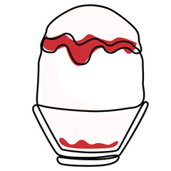 ice shaved bingsu korean japanese style sweet dessert in minimal one continuous line simple design style with color