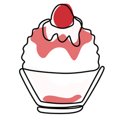 ice shaved bingsu korean japanese style sweet dessert in minimal one continuous line simple design style with color