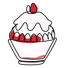 ice shaved bingsu korean japanese style sweet dessert in minimal one continuous line simple design style with color