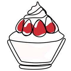 ice shaved bingsu korean japanese style sweet dessert in minimal one continuous line simple design style with color