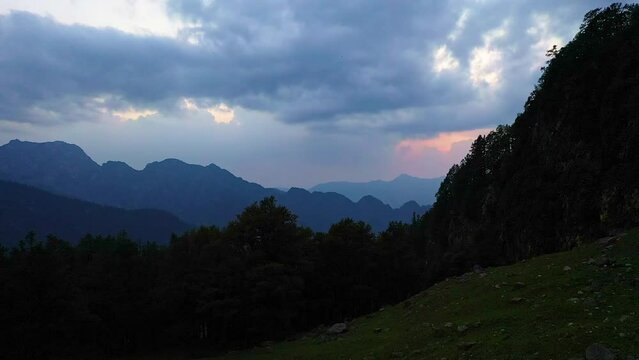 Beautiful Silhouette Of Mountains In Parvati Valley India - aerial shot