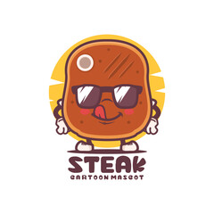 Steak cartoon mascot. grilled meat vector illustration