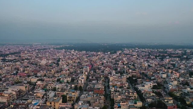 Aerial Drone View Of Jaipur Cityscape In Rajasthan State, India. Wide Shot