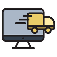 Truck delivery , Online Delivery Service filled outline icon.