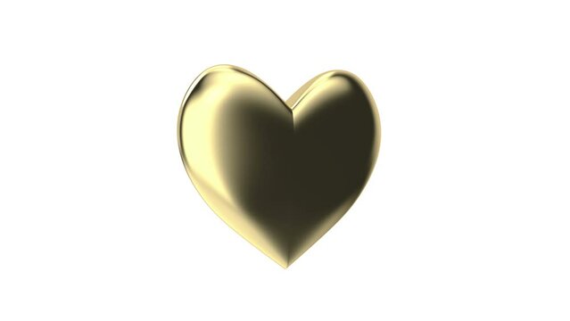 Shiny gold heart spins on white background