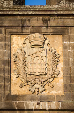Saint-Malo city coat of arms on a wall, Brittany, France