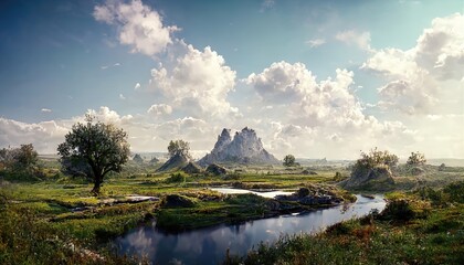 Beautiful landscape of a european scene, mountains and river