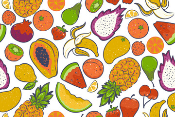 Seamless pattern of fruits on a white background. Vector graphics.
