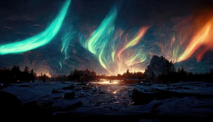 Fotobehang Beautiful landscape of an Aurora Borealis, Northern Lights © IntoArtwork