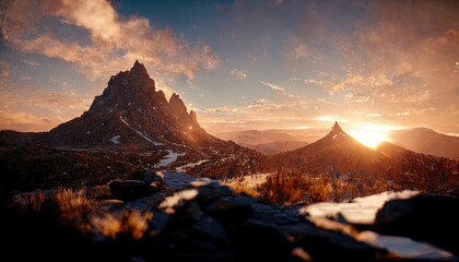 Beautiful landscape of a sunset scene over a mountain