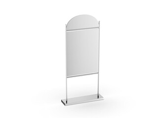Standee display device advertising poster mock up template on isolated white background, 3d illustration