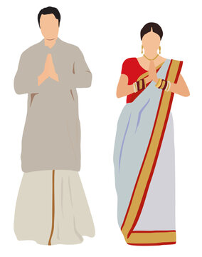 Vecteur Stock Bengali couple in traditional dress of bengal | Adobe Stock