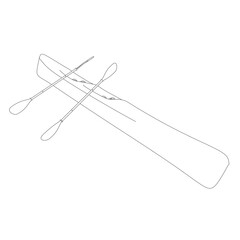 Fototapeta premium Outline of a canoe with oars from black lines isolated on a white background. Vector illustration.