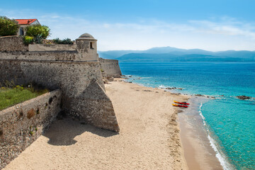 Citadel and beach in Ajaccio, Corsica, France.
