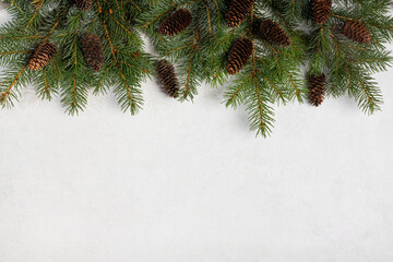 The theme of winter holidays is gifts with Christmas decorations and a Christmas tree. view from above. copy of the space, banner, postcard