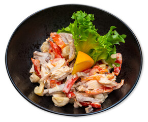 Chicken, mushroom and vegetable salad with sauce
