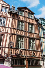 Street with timber framing houses in Rouen, Normandy, France. Architecture and landmarks of Rouen.