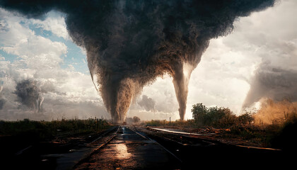 landscape scene of a tornado ripping through the enviroment