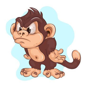 Cartoon Angry Monkey. A cute cartoon drawing of an angry monkey standing with his hands at his sides. Cartoon mascot. Positive and unique design.