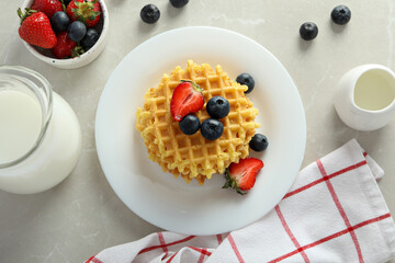 Concept of tasty food with wafers, top view