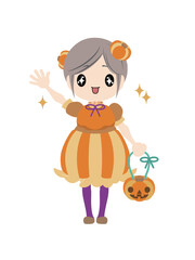 Obraz na płótnie Canvas かぼちゃの衣装を着た女の子のイラスト